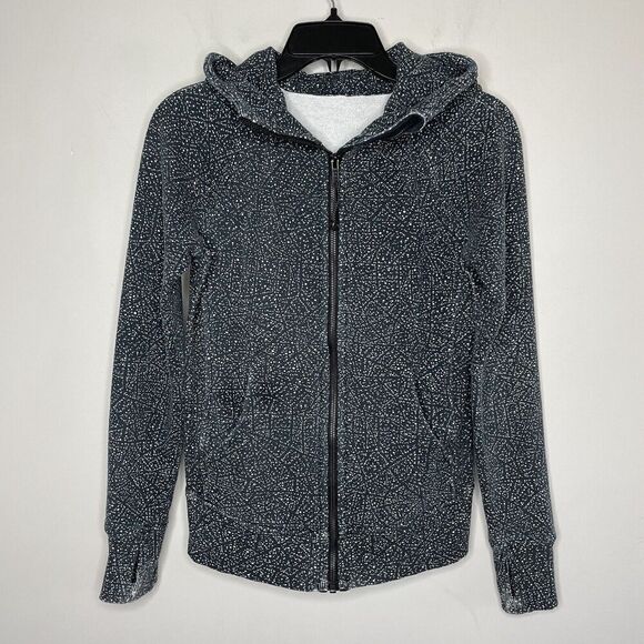 LULULEMON Scuba Hoodie Womens 2 Black Frozen Fizz Full Zip Sweatshirt W4AFRS - Picture 1 of 10